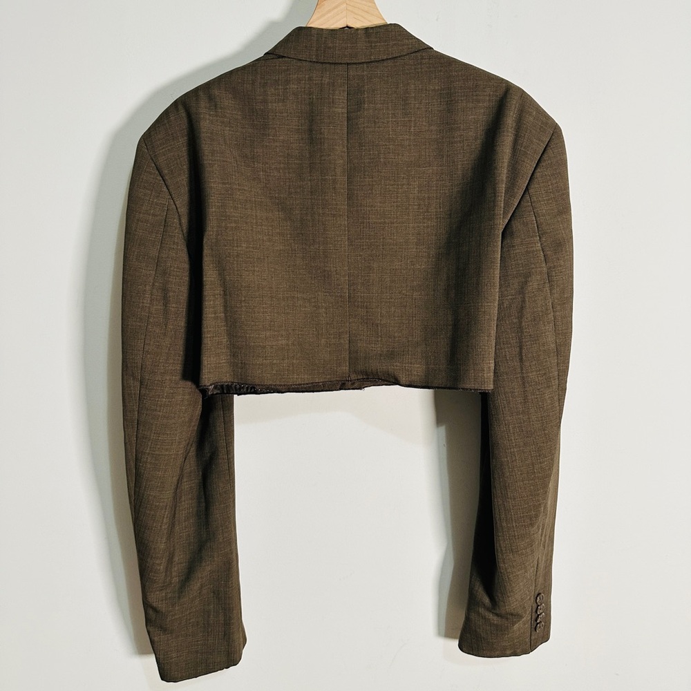 Upcycled Vintage Carob Brown Cropped Boxy Oversized Fit Blazer Dragon Patch - Picture 8 of 8